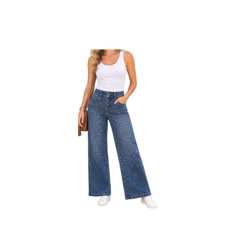 Curve Appeal Jeans Womens Size 4 High Rise Wide Leg Leopard Print Cotton NWT
